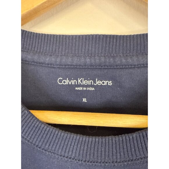 Calvin Klein Jeans Mens Cotton Crewneck Sweatshirt Navy Blue XL - Picture 4 of 10